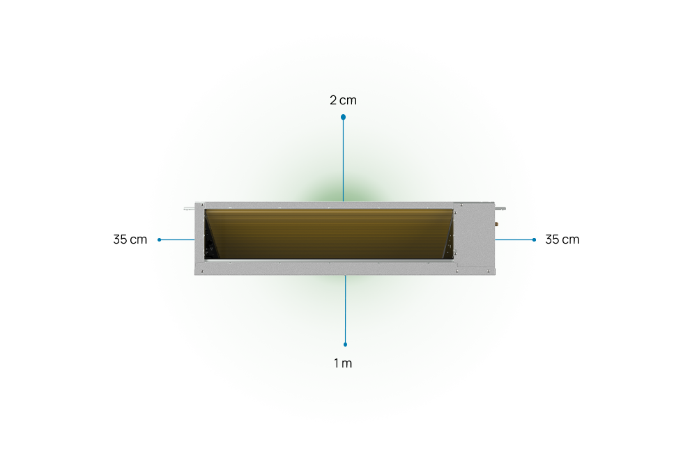 Minimalni razmaci koje treba poštivati za DUCT3: 35 centimetara s obje strane, 2 centimetra iznad, 1 metar ispod.